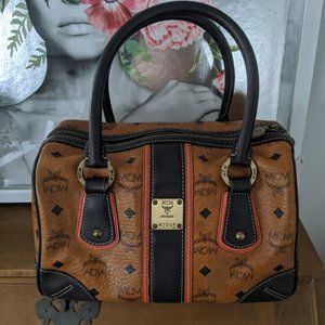 MCM Visetos Leather Boston Handbag